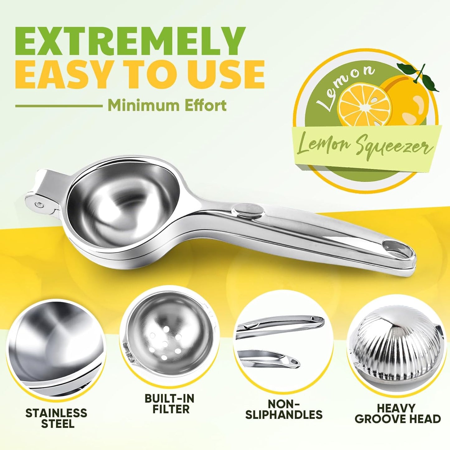 Skiennix Lemon Squeezer - Heavy Duty Stainless Steel Citrus Juicer | Easy Clean Manual Press