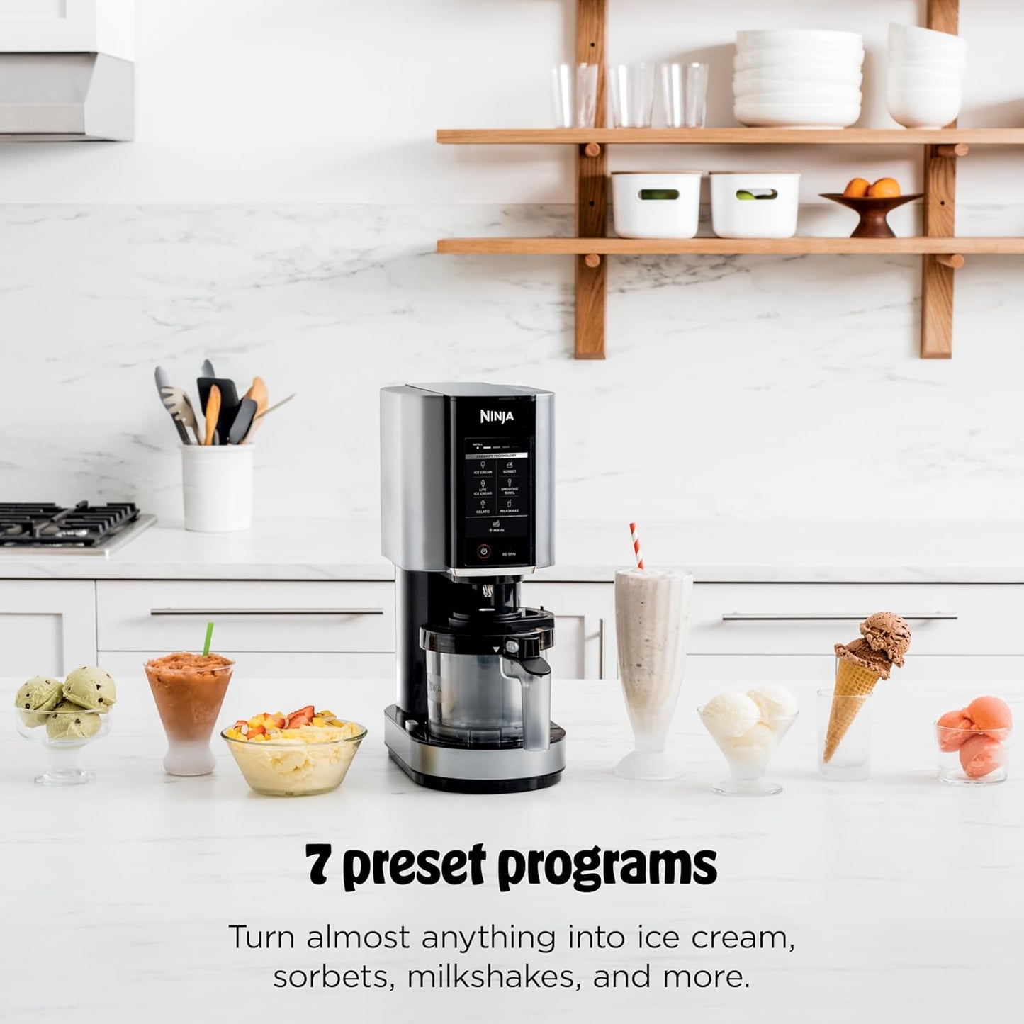 Ninja CREAMi Ice Cream Maker Bundle - Includes 4 Tubs for Gelato, Milkshakes & More | 7 One-Touch Programs | Compact Size | Silver