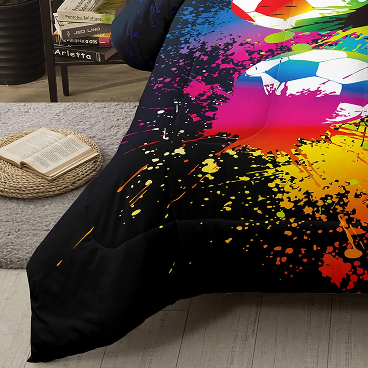 Bodhi Rainbow Graffiti Football Bedding for Boys & Teens - Full Comforter Set with Matching Pillowcases