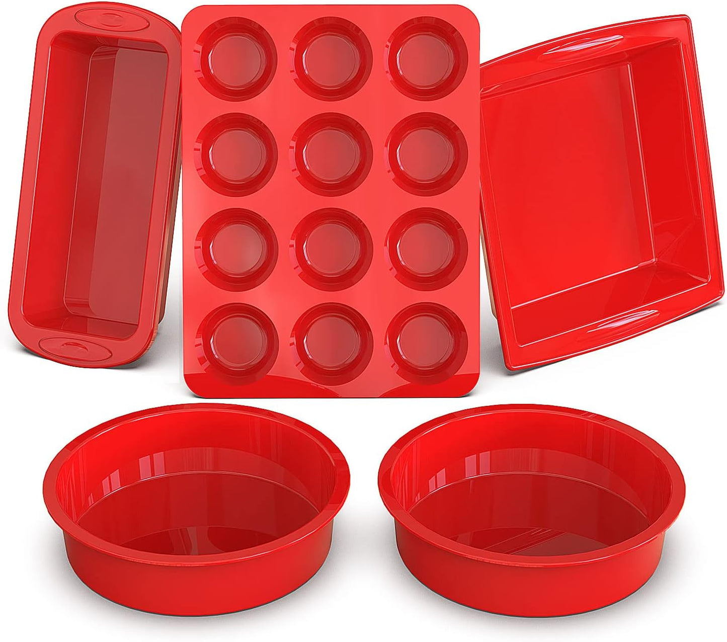 SILIVO Silicone Baking Pans Set - Nonstick 5-Piece Bakeware for Bread, Muffins & Cakes - Oven Safe