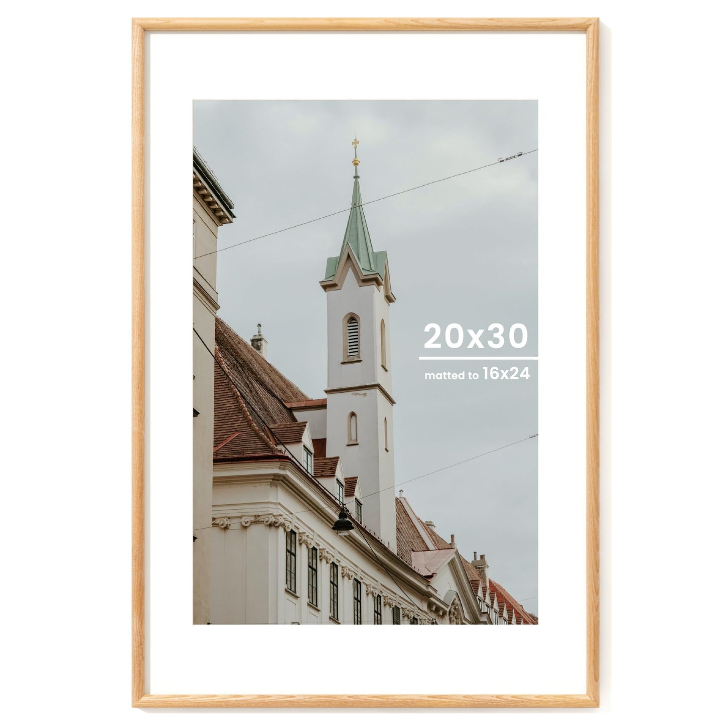Axeman 20x30 Wood Frame - 20 x 30 Picture Frame with Real Glass - 20x30 Poster Frame with Mat for 16x24 - Natural Ash Wood Photo Frame for Wall Mount Display