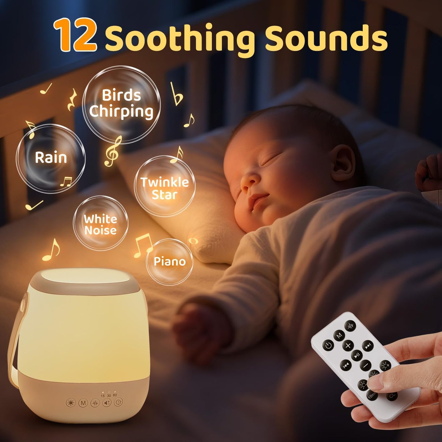 Skiennix Baby Night Light Sound Machine - 35 Colors & 12 White Noises | Portable USB Rechargeable Lamp