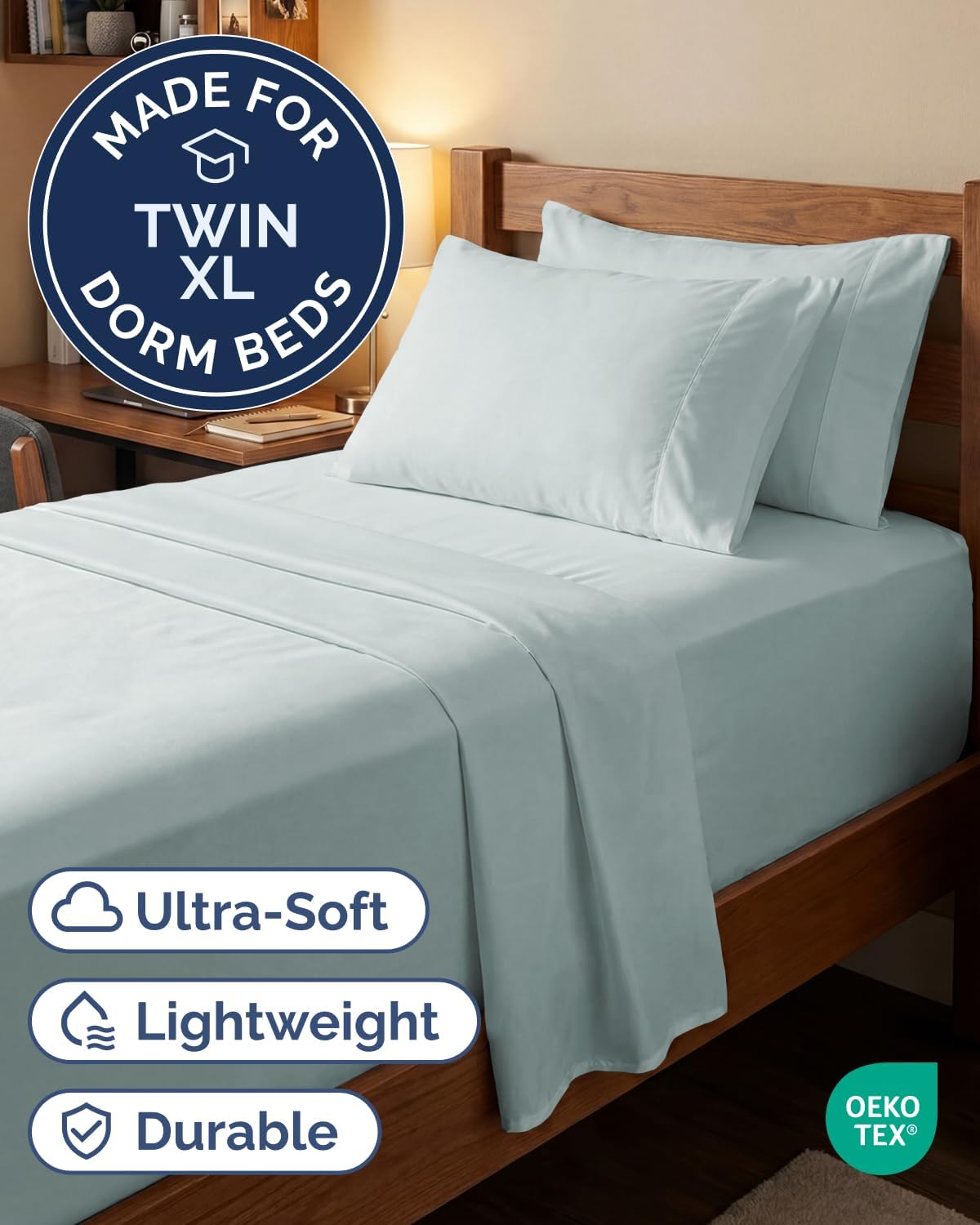 Skiennix Extra Deep Twin XL Sheet Set | 4-Piece Breathable Cooling Bedding - Soft, Wrinkle-Free Ice Blue