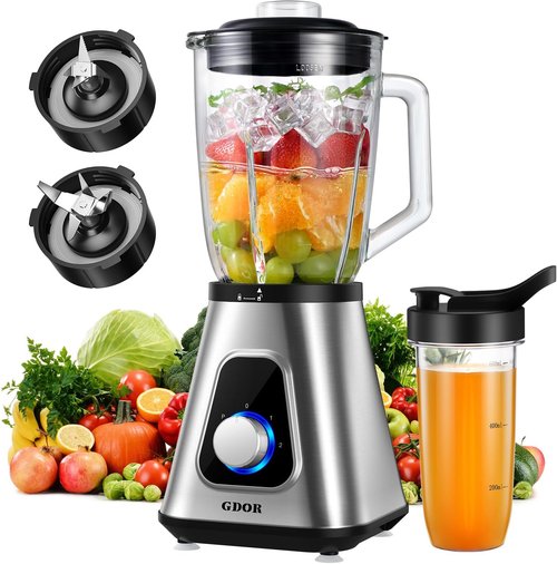 GDOR 1200W Blender - Smoothies & Shakes Combo | 52 Oz Countertop & 22 Oz Personal Blender, 6-Blade Design, Self-Cleaning