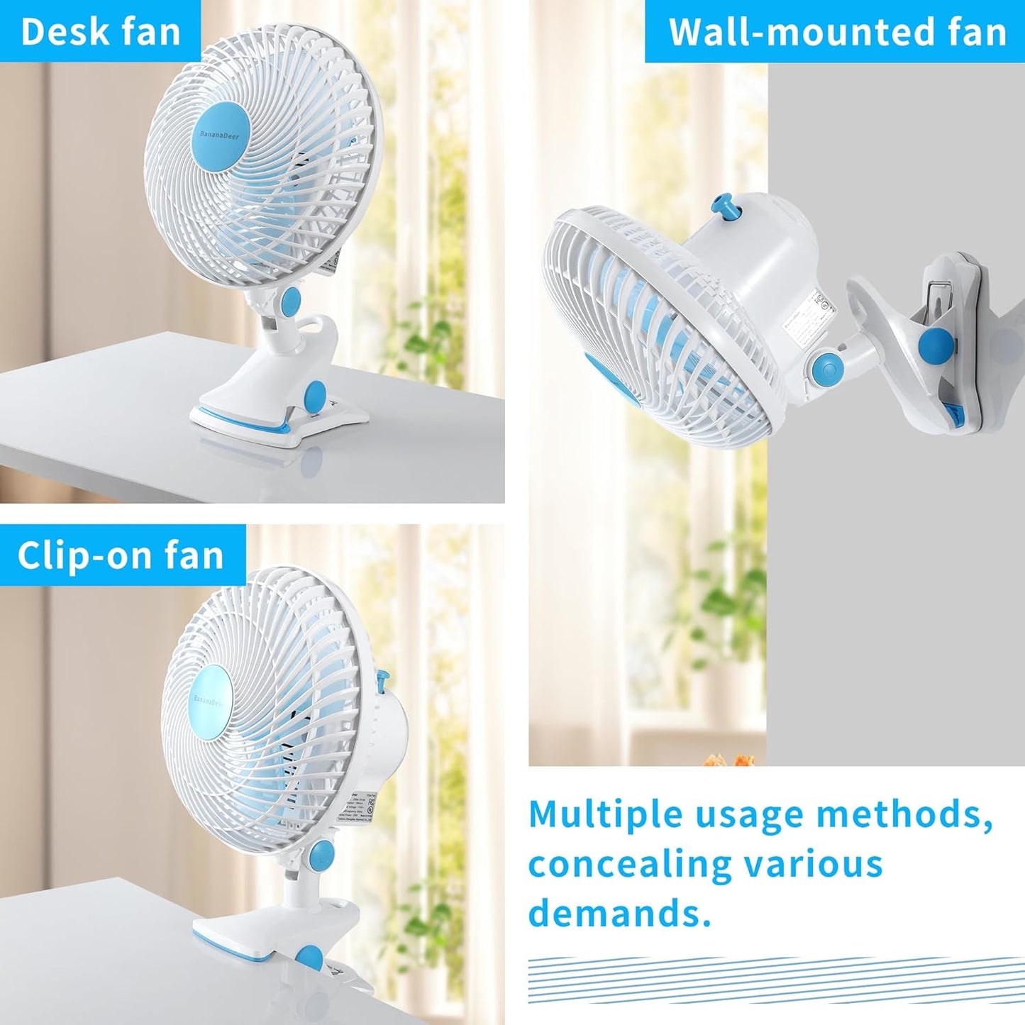 Skiennix 9-Inch Oscillating Clip-On Fan - Remote Control, Adjustable Tilt, 3 Speeds | Perfect for Home & Office