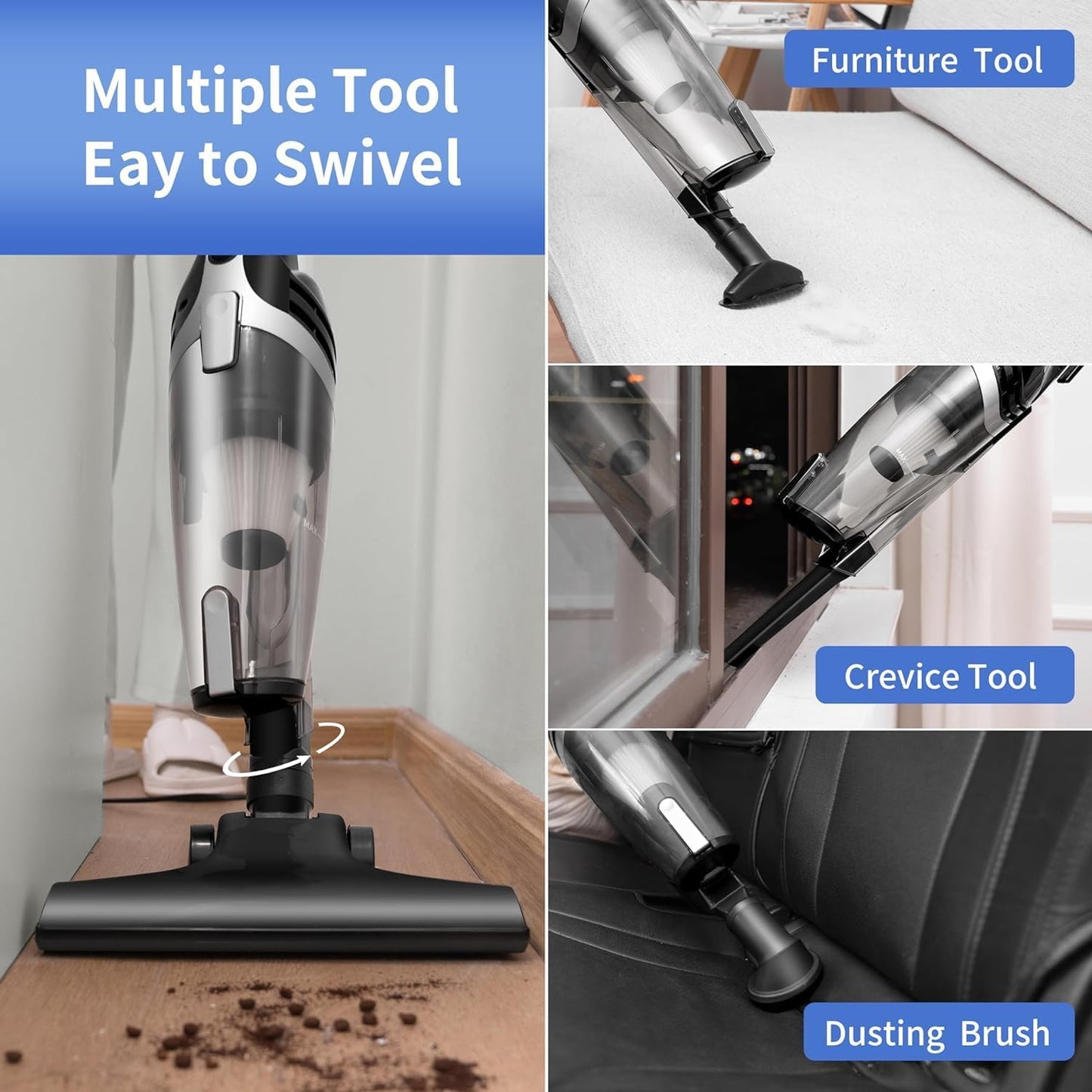 Skiennix Corded Stick Vacuum - 20Kpa Powerful Suction, 16Ft Cord, 2-in-1 Lightweight Handheld for Pet Hair & Hardwood Floors