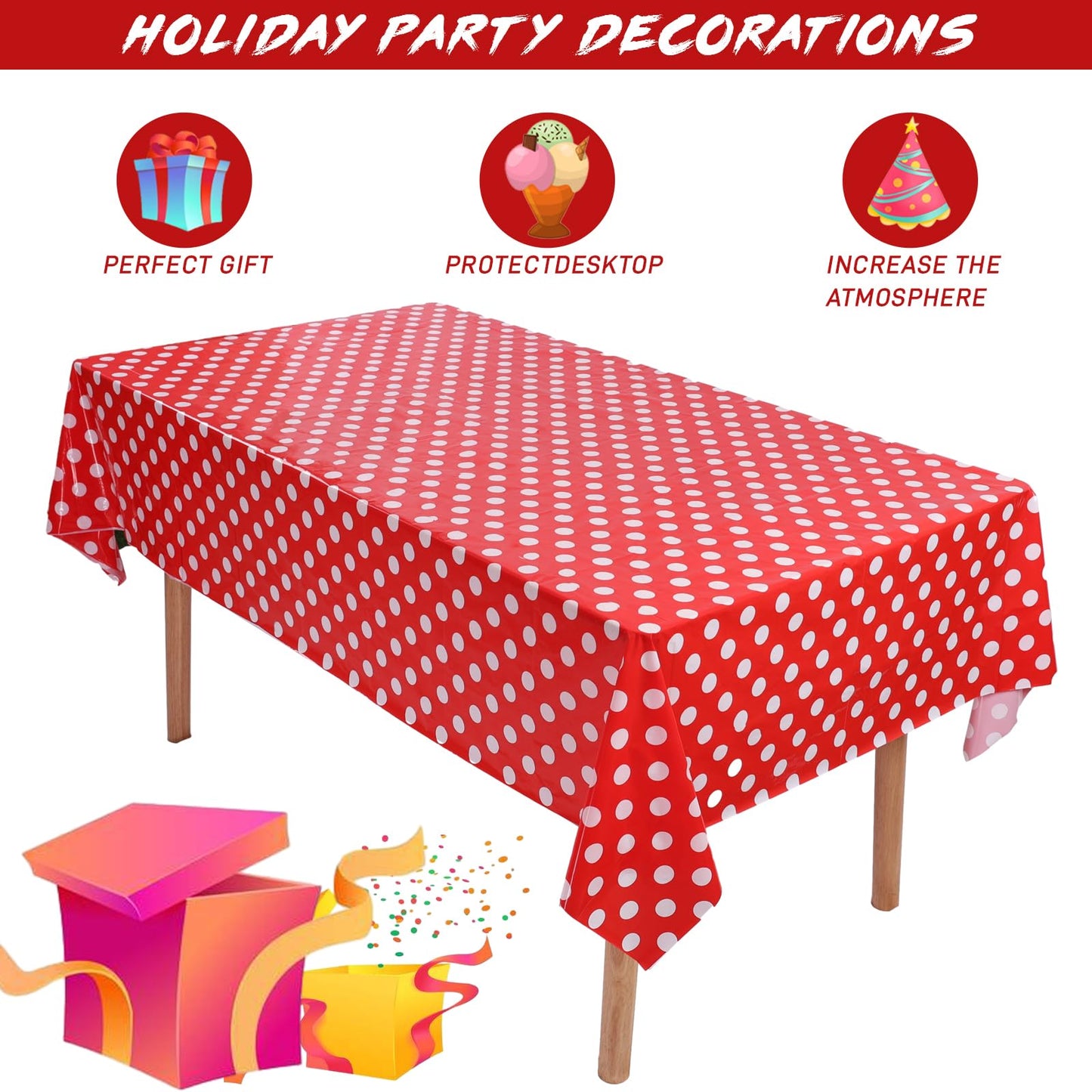 Kesfey 3 Pack Red Polka Dot Table Cloths 54 x 108 Inch Mickey Minnie Mouse Tablecloth Disposable Plastic Red Waterproof Rectangle Picnic Table Covers Christmas Carnival Tablecloths for Birthday Party
