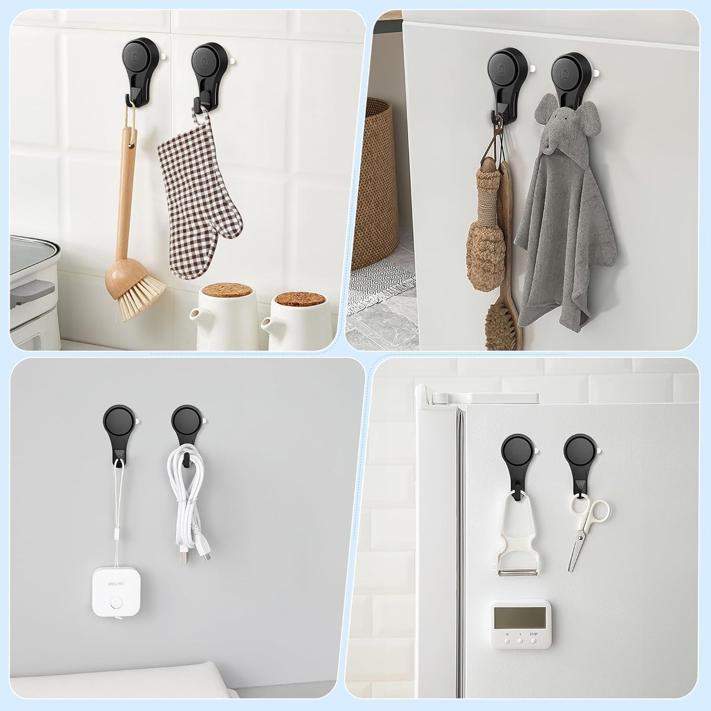 VIS'V Heavy-Duty Shower Suction Cup Hooks - Removable & Reusable, Black | 2-Pack