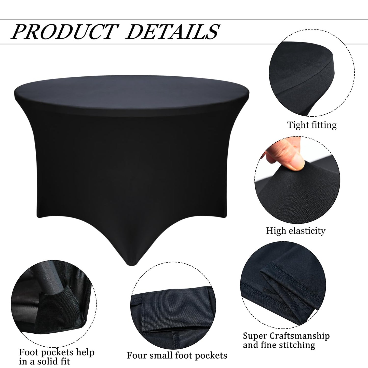Yoquare 2 Pack Black 72-Inch Diameter x 30-Inch High Round Spandex Tablecloth for 6FT Round Tables|Fitted Stretch Tablecloth with Foot Bag for Party, Wedding, Birthday, Banquet, Vendor Stand