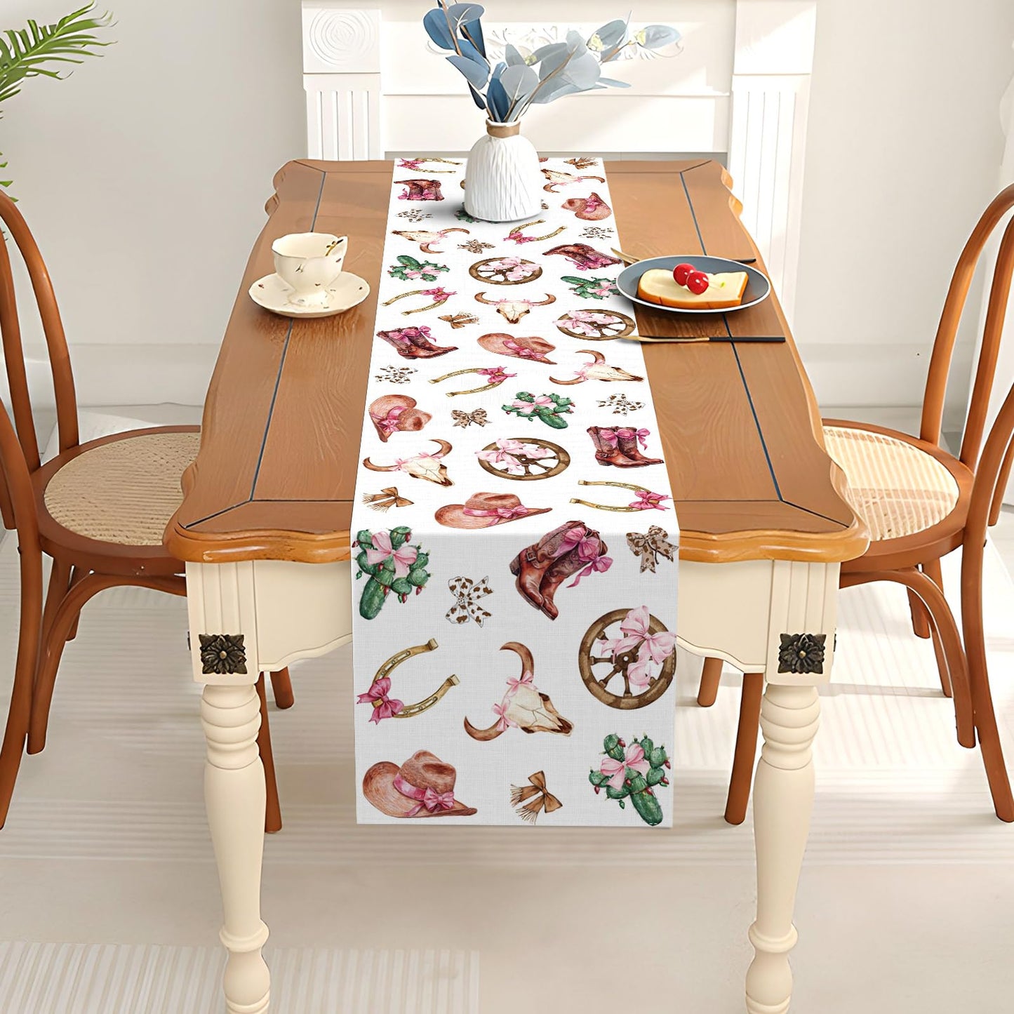 Pudodo Western Cowgirl Table Runner Wild West Rodeo Cowgirl Birthday Baby Shower Party Decoration Picnic Kitchen Dining Room Home Decor