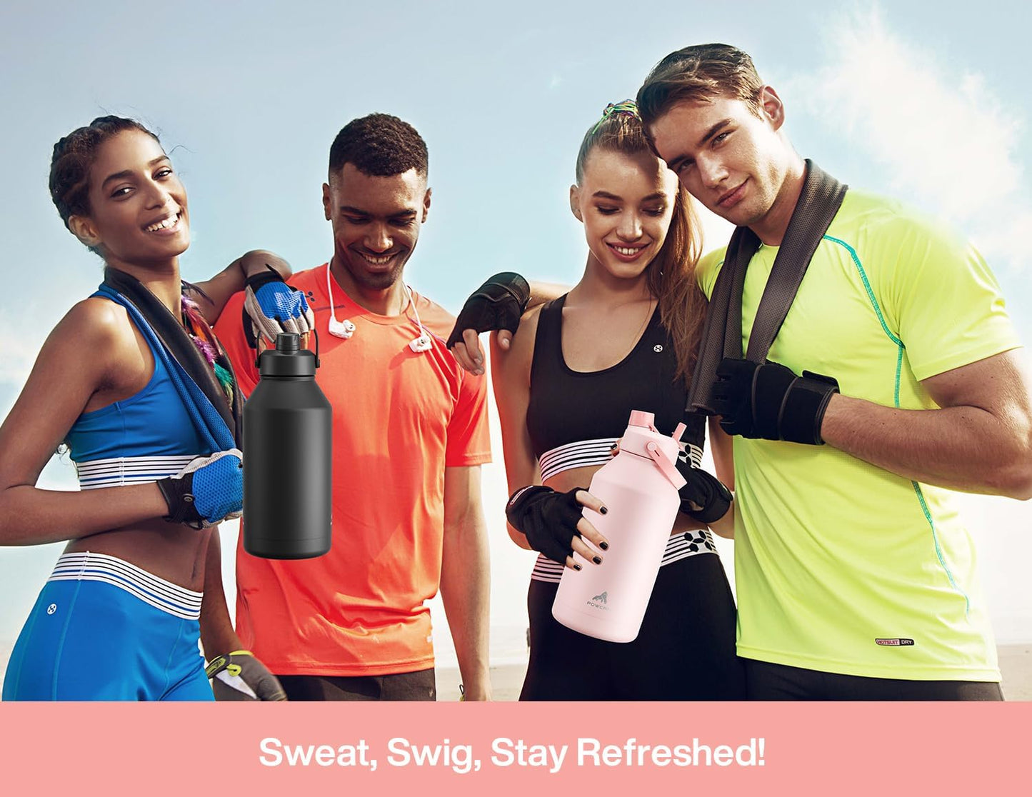 POWCAN 64 oz Insulated Water Bottle - 2-in-1 Straw & Spout Lid, Keeps Drinks Cold 24H | BPA-Free, Leak-Proof, Cotton Candy
