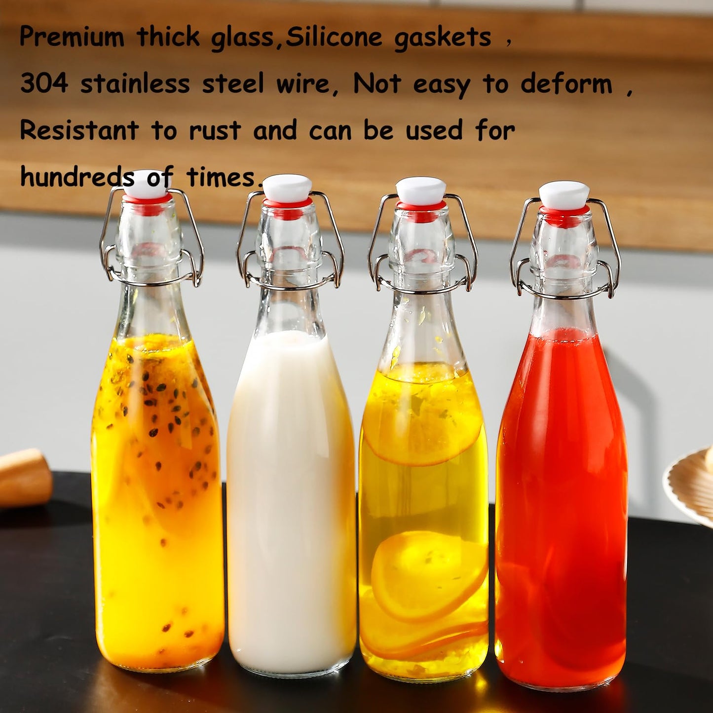 ZEBEIYU Beer Bottle,Swing Top Glass Kombucha Bottles with Stoppers for Brewing,Beverages,Smoothies,Kefir,Soda,Juicing,Kombucha,Oil,Water,Milk,Vinegar(32 oz 4 Pack+4 oz 12 pack)