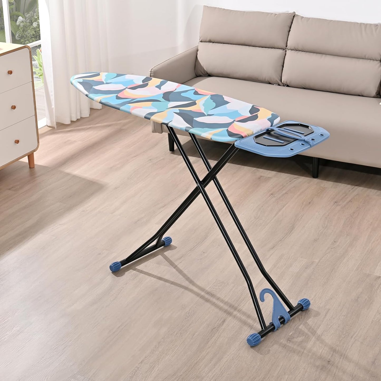 KINGBOARD Foldable Ironing Board - Heavy Duty Metal Panel with 7 Height Adjustments | Portable 45 x 15 Deep Blue