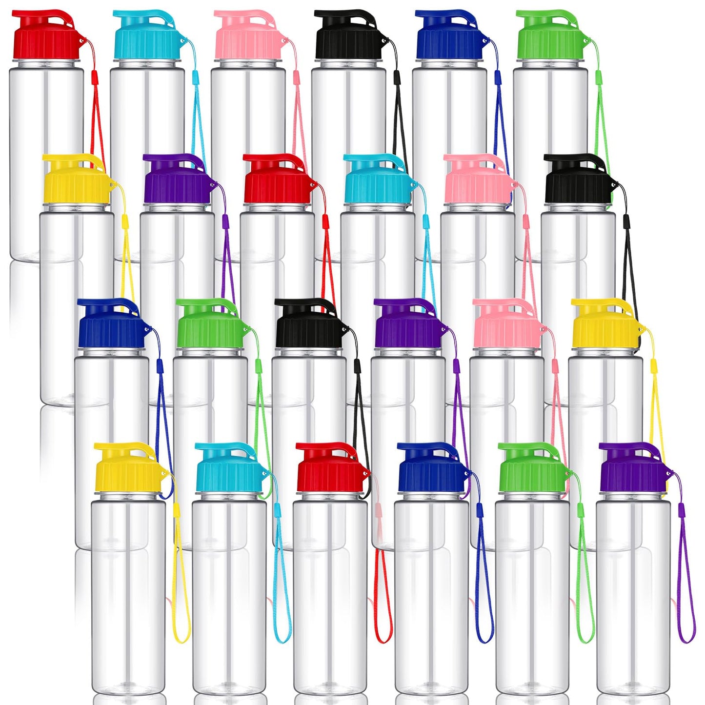 Ziliny 24 Pcs 17 oz Plastic Water Bottles Bulk Large Reusable Leak Proof Flip Top Sports Gym Water Bottles with Handle Strap for Kids and Adults for Summer School Travel(Vibrant Color,Classic Style)