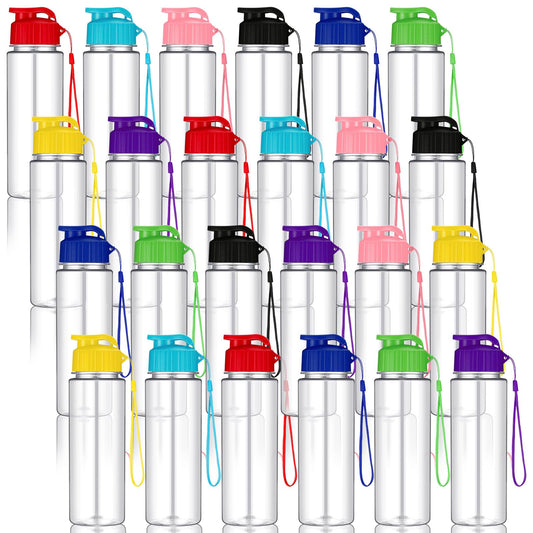 Ziliny 24 Pcs 17 oz Plastic Water Bottles Bulk Large Reusable Leak Proof Flip Top Sports Gym Water Bottles with Handle Strap for Kids and Adults for Summer School Travel(Vibrant Color,Classic Style)