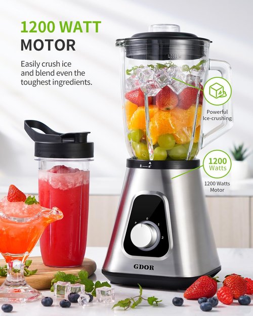 GDOR 1200W Blender - Smoothies & Shakes Combo | 52 Oz Countertop & 22 Oz Personal Blender, 6-Blade Design, Self-Cleaning
