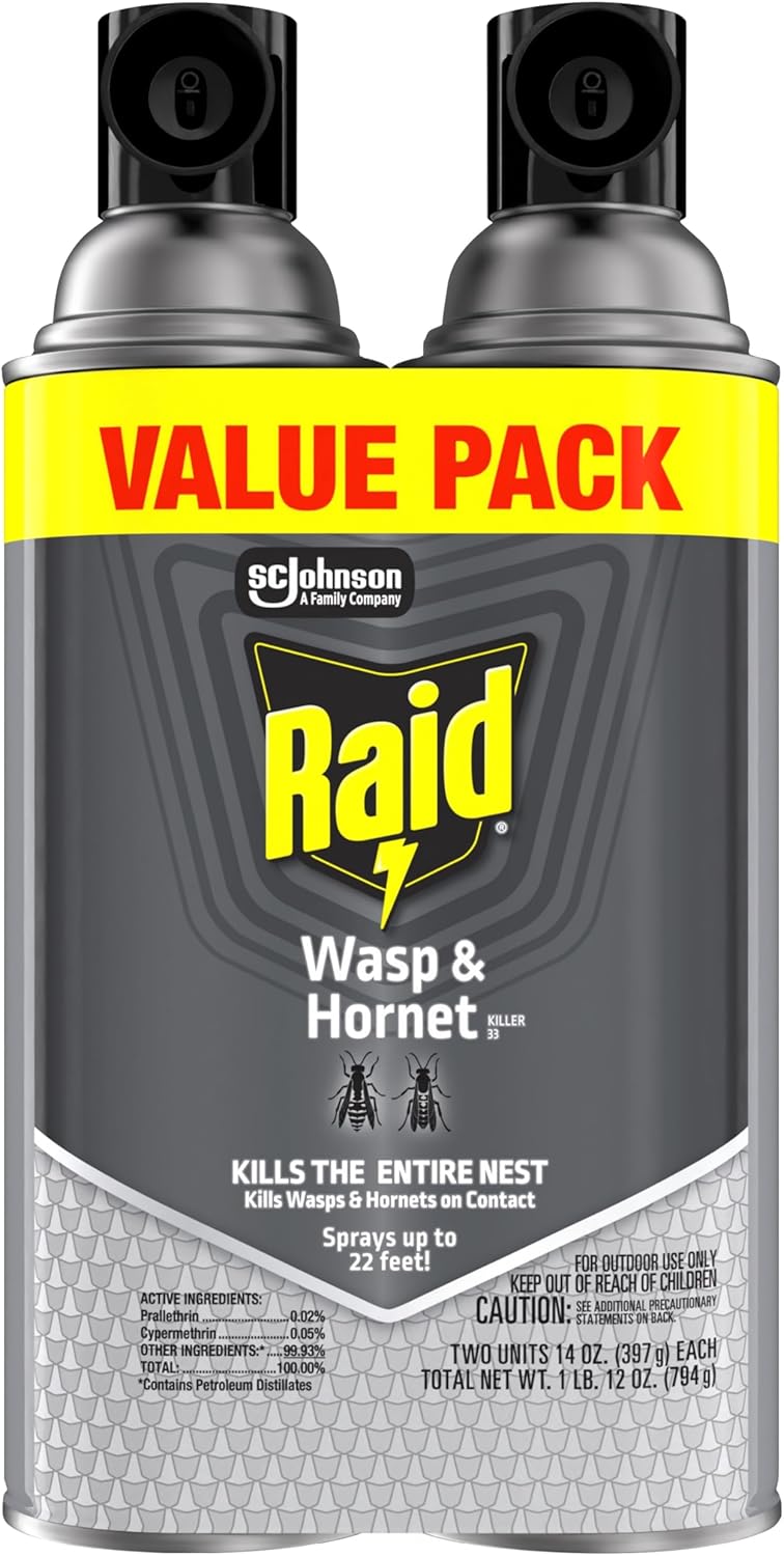Raid Wasp & Hornet Killer Spray - Effectively Eliminates Entire Nests | 14 Oz, 2 Count