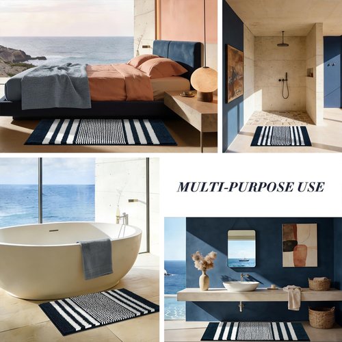 BSICPRO Bathroom Rugs - Extra Soft Shaggy Chenille Bath Mat | 30x20 Inch, Non-Slip, Quick Dry, Navy
