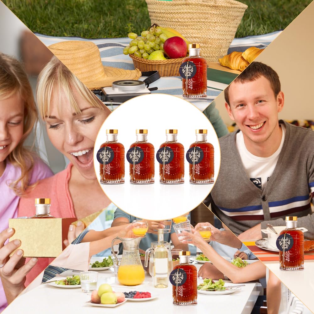GYOSUGANG 6 Pack Glass Bottles with Lids - 6 oz Liquor Bottles with Gift Labels & Decorations for Oil Vinegar Kombucha Whiskey Wine Beverages Drinks Beer Water Soda with T-Top Cork Cap