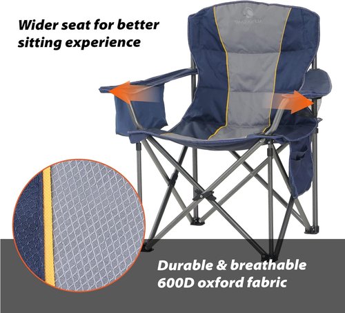 ALPHA CAMP Oversized Folding Camping Chair - Heavy Duty Portable Lawn Chair with Cooler Bag & Cup Holder | Supports Up to 450 LBS