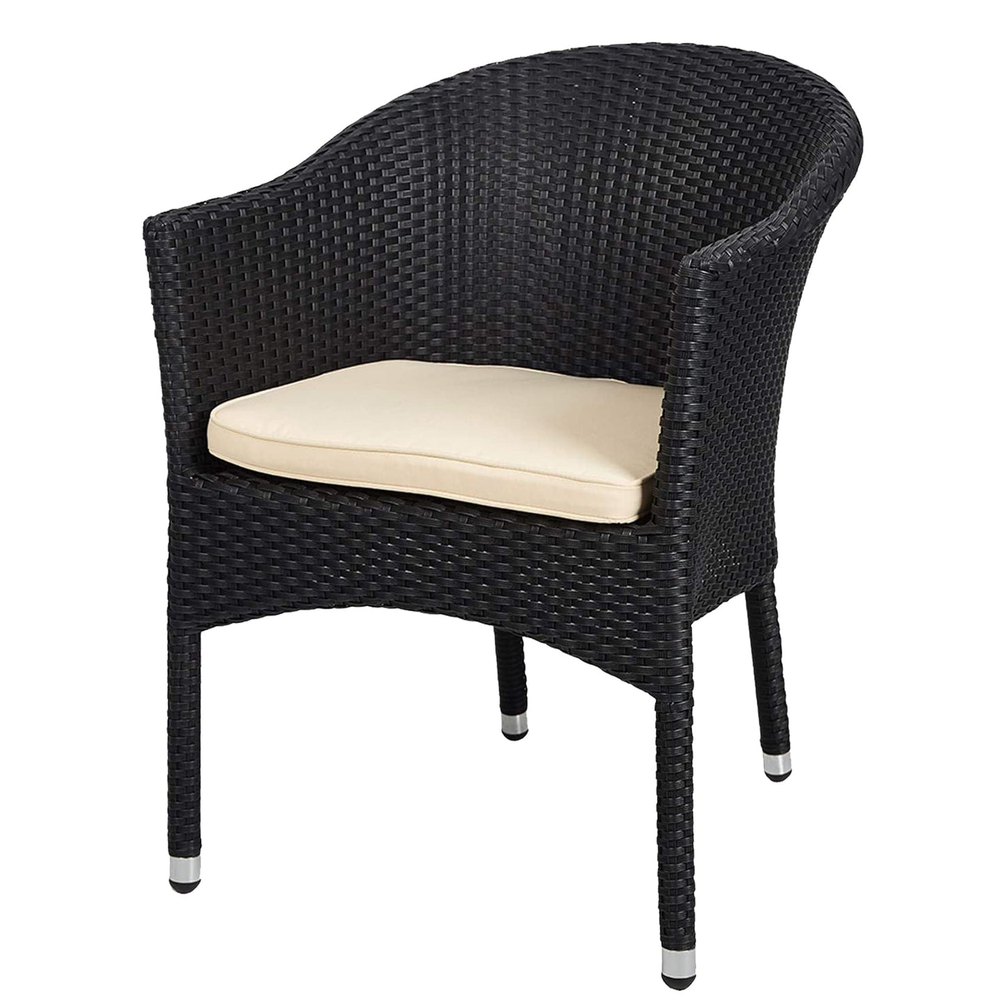 TRY & DO Patio Outdoor Rattan Wicker Dining Chair with Removable Soft Cushion, Indoor Outdoor Rattan Dining Chair for Garden, Balcony, All-Weather Armchair, No Assembly Required, 1 PC(Black)