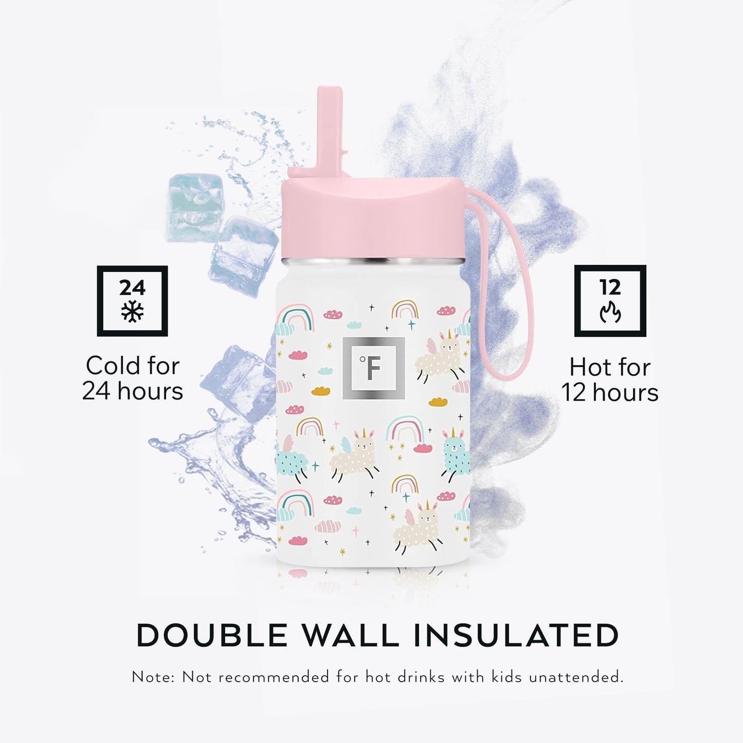 IRON °FLASK Kids Water Bottle - Straw Lid, 20 Name Stickers, Vacuum Insulated Stainless Steel, Double Walled Tumbler Travel Cup, Mug - Stardust Unicorns, 14 Oz