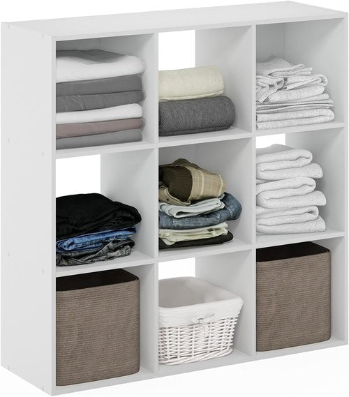 Furinno PELLI 9-Cube Closet Organizer - Versatile Open Shelf Storage for Bedroom & Living Room - White