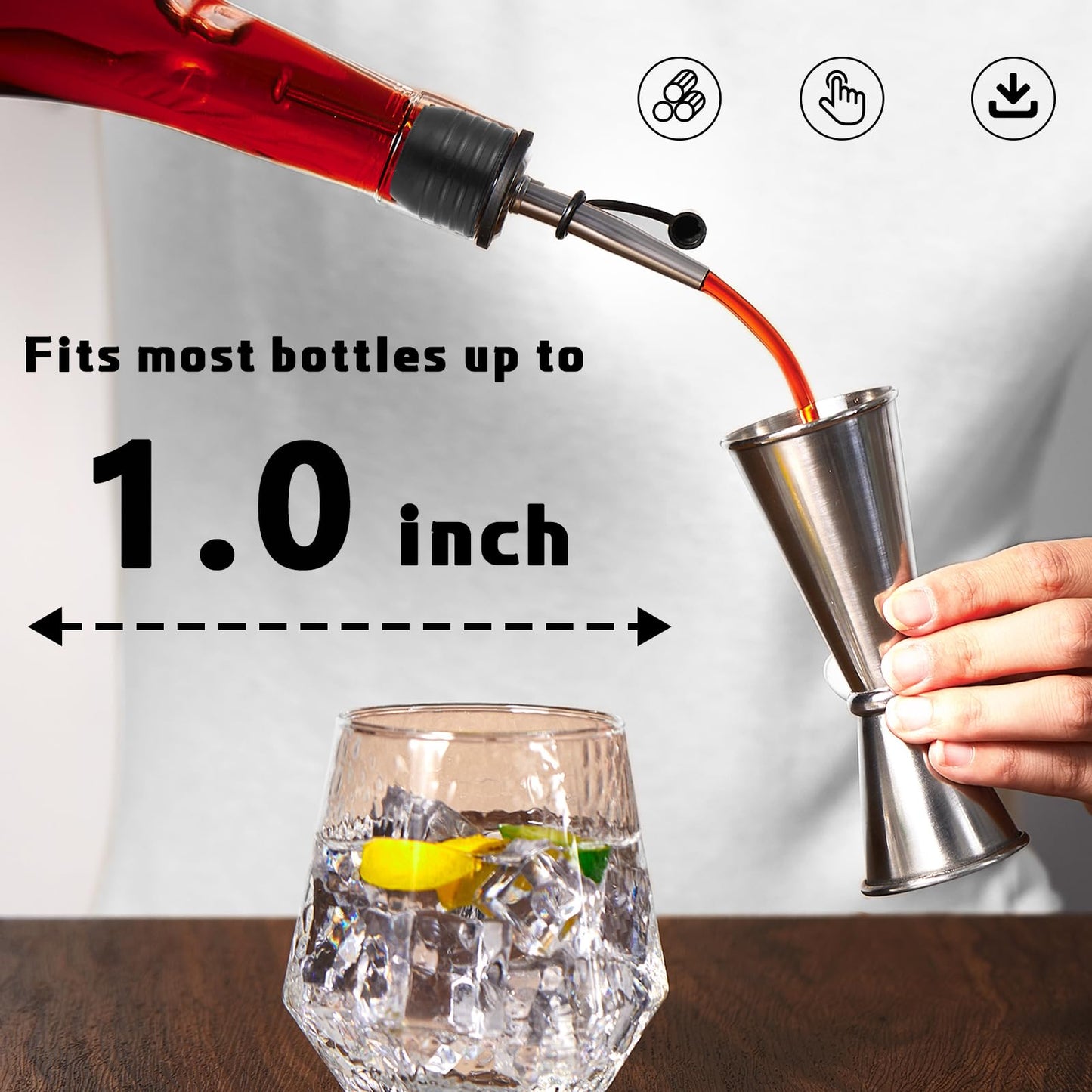 12 Pack Liquor Pour Spouts with Bottle Adapters, No Drip Pour Spouts for Large Neck Liquor Bottles, Bottle Pourers for Alcohol, Home Bar, Cocktails, Olive Oil up to 1 Inch/25 mm Neck