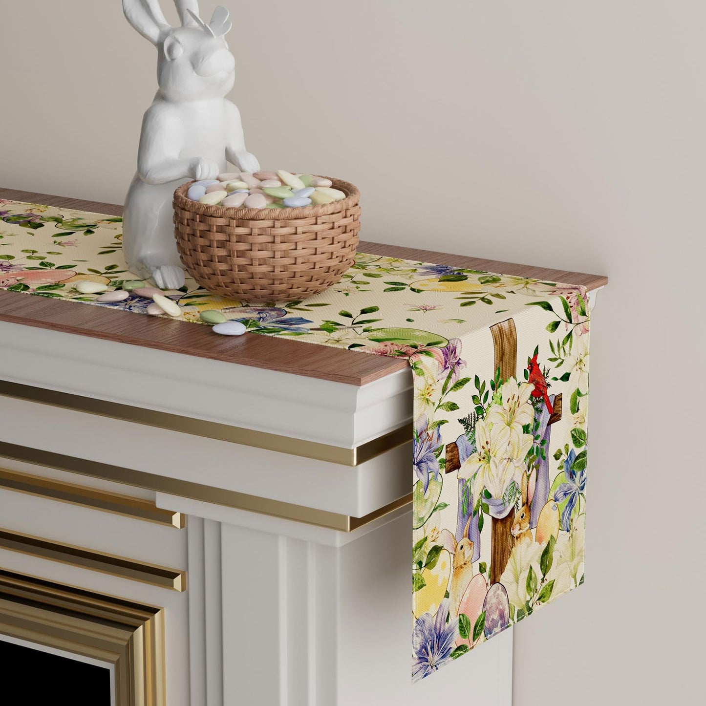 XCHI Bunny Flowers Cross Eggs Rabbit Easter Table Runner Table Decoration for Party Home Kitchen Dining Holiday Decor 13x72 Inch