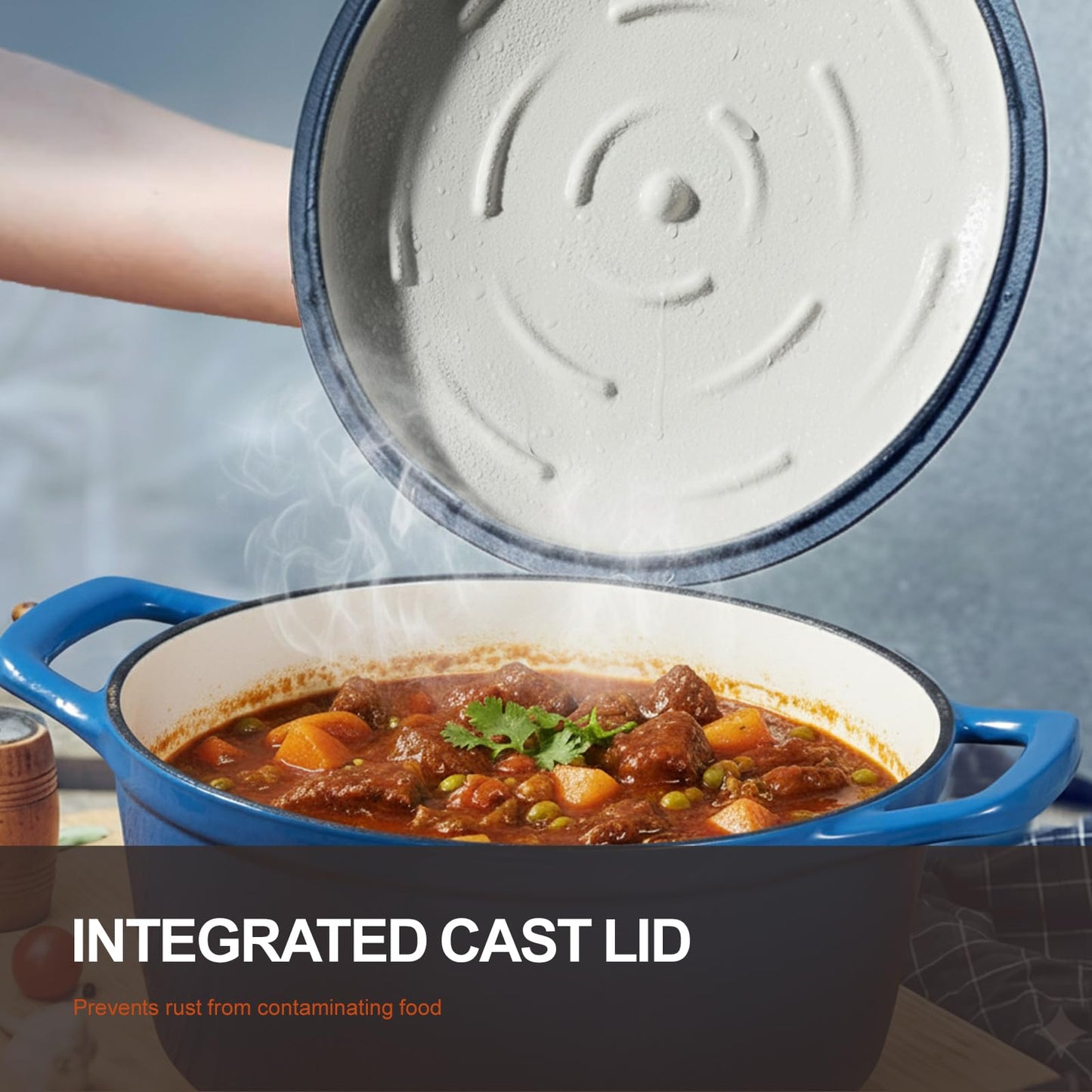 Overmont Enameled Cast Iron Dutch Oven - 5.5QT Pot with Wide Handles Lid Cookbook & Cotton Potholders - Heavy-Duty Pre-Seasoned Cookware Oven Safe to 500°F for Braising, Stews, Roasting, Sourdough Baking