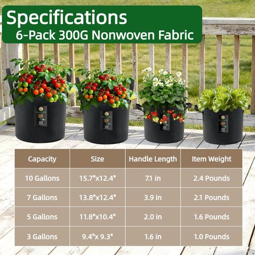 Dipuosile 5 Gallon Grow Bags - Heavy Duty 300G Nonwoven Fabric for Tomatoes, Potatoes & Vegetables