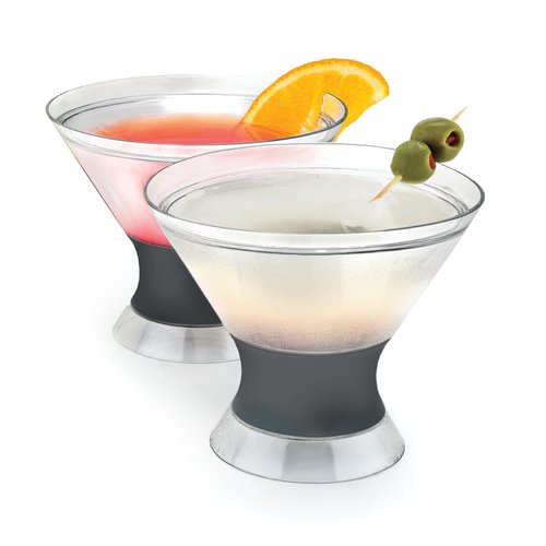 Host Freeze Insulated Martini Cooling Cups for Espresso Martinis, Gifts for Mom, Housewarming Gifts for Women, Plastic Freezer Gel Chiller Double Wall Stemless Cocktail Glasses, Set of 2, 9 oz, Gray