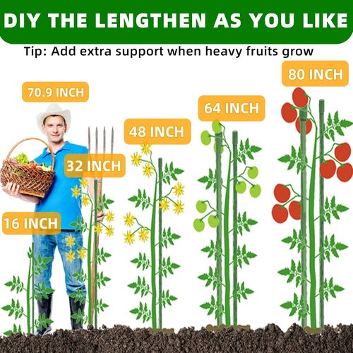 Fabulas Garden Stakes - 16-Inch Plastic Coated Metal Plant Supports | 70 Pack with Connectors & Clips