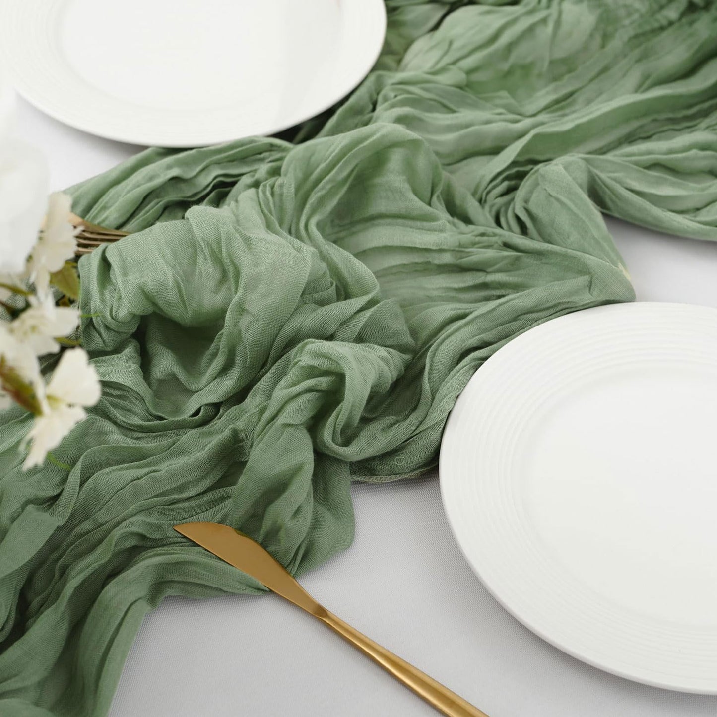6 Pack Cheesecloth Table Runner 10Ft Boho Gauze Long Rustic Sheer for Wedding, Bridal Baby Shower, Birthday Party, Cake Table, Arbor Decorations (Sage Green)