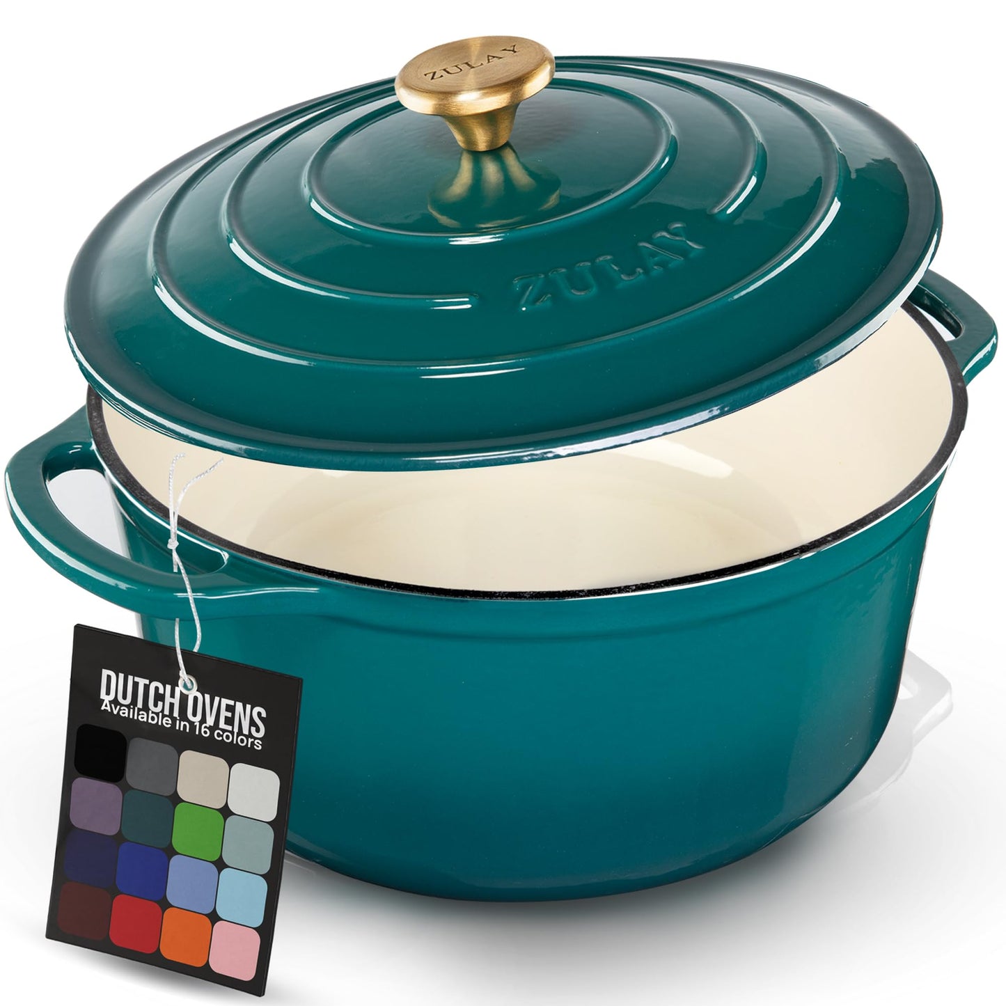 Zulay Kitchen 6.4 Quart Enameled Cast Iron Dutch Oven Pot with Lid Oven Safe up to 500°F. Heavy-Duty Enameled Cast Iron for Sourdough Bread Baking, Stews, Braising & Roasting, Soup Pot with Lid - Emerald