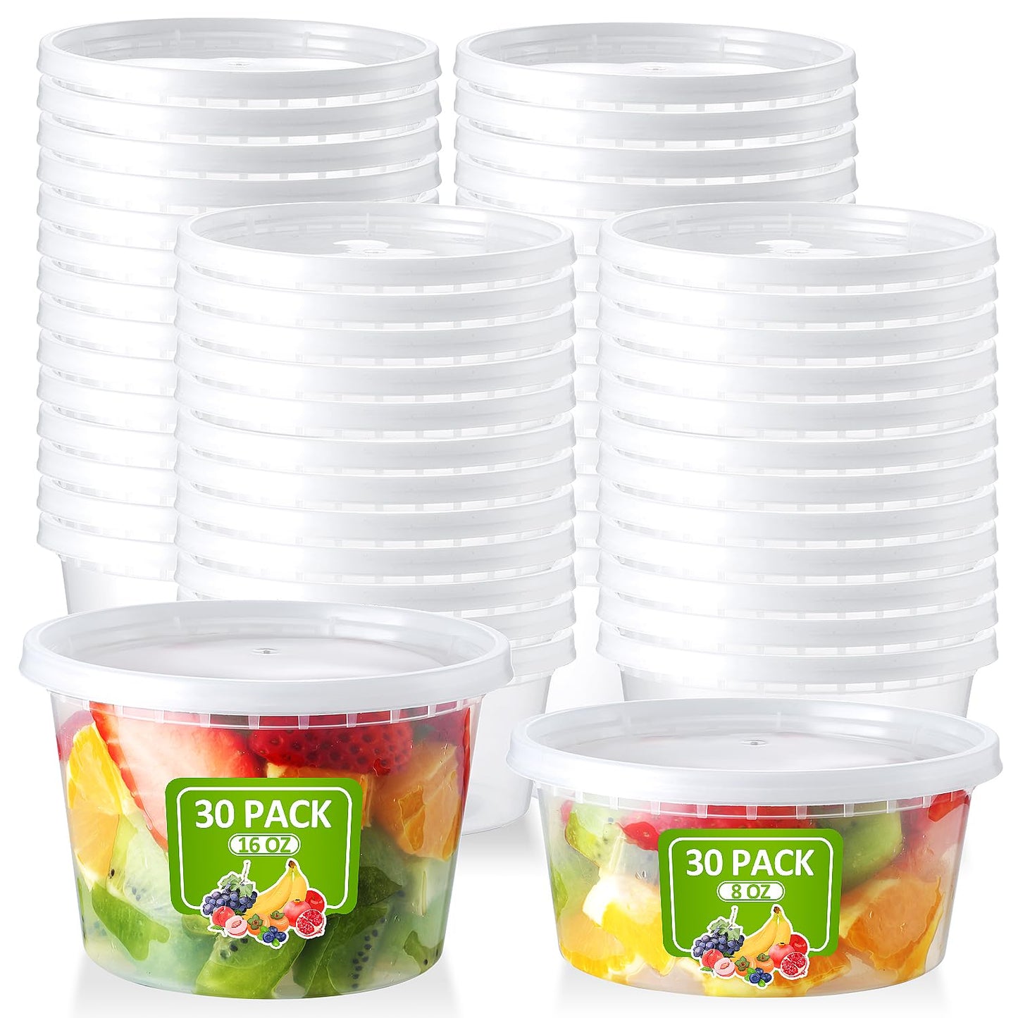 NEEBAKE 60 Set Deli-Containers-with-Lids: [8oz 16oz] Food-Storage-Containers Combo Pack, Airtight Plastic-Storage-Containers-with-Lids, Microwaveable & Freezer Safe To-Go-Containers