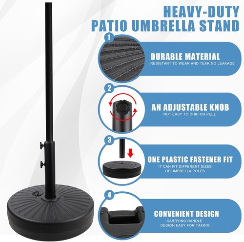 Heavy Duty Umbrella Base Stand by [Brand Name] - Steel Holder, Fillable with Water/Sand, 50lbs Capacity, 20inch | Black