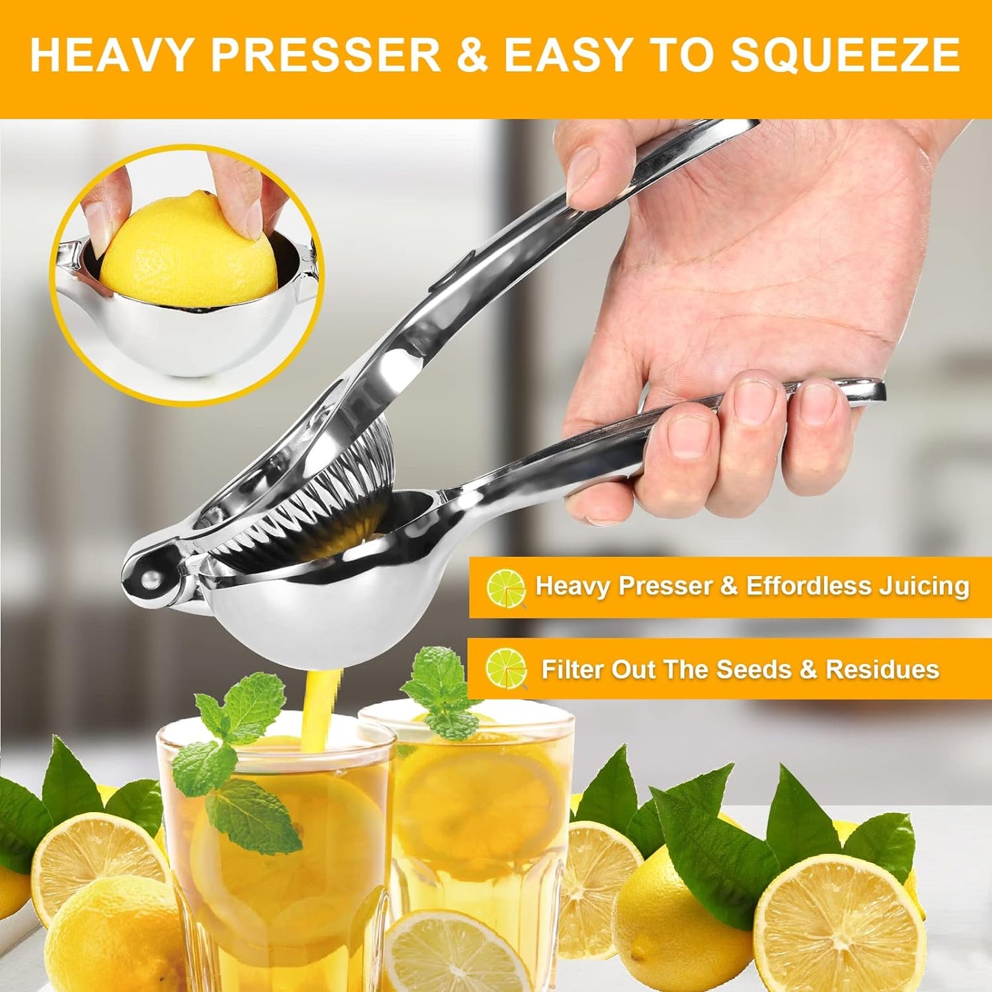 TEZZ Premium Lemon Squeezer - Heavy Duty Metal Hand Press Juicer for Citrus | Large Size