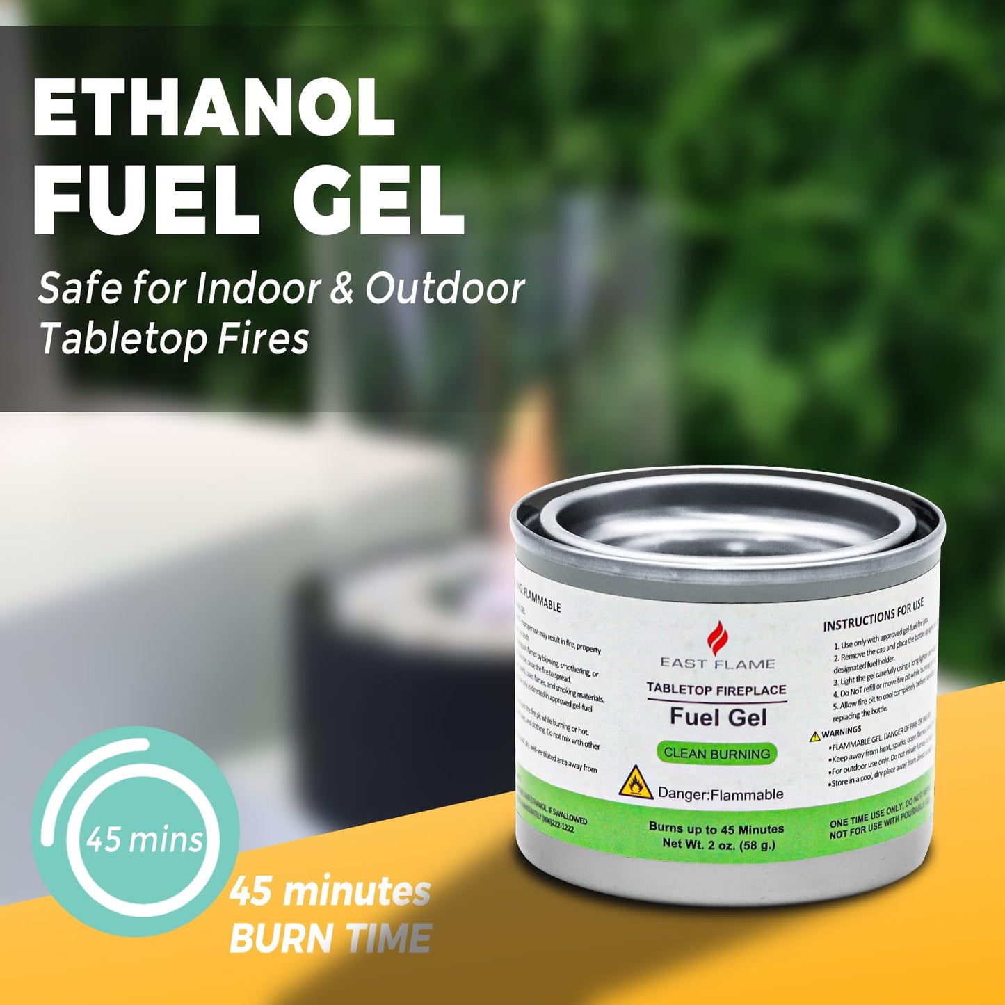 Bioethanol Gel Fuel Cans – Clean Burning Indoor Fuel for Making S’mores, Chafing Dish Fuel Cans, No Ash or Soot, Smokeless & Odorless for Indoor Fire Pits & Fireplaces, 45 Mins Burn Time for each