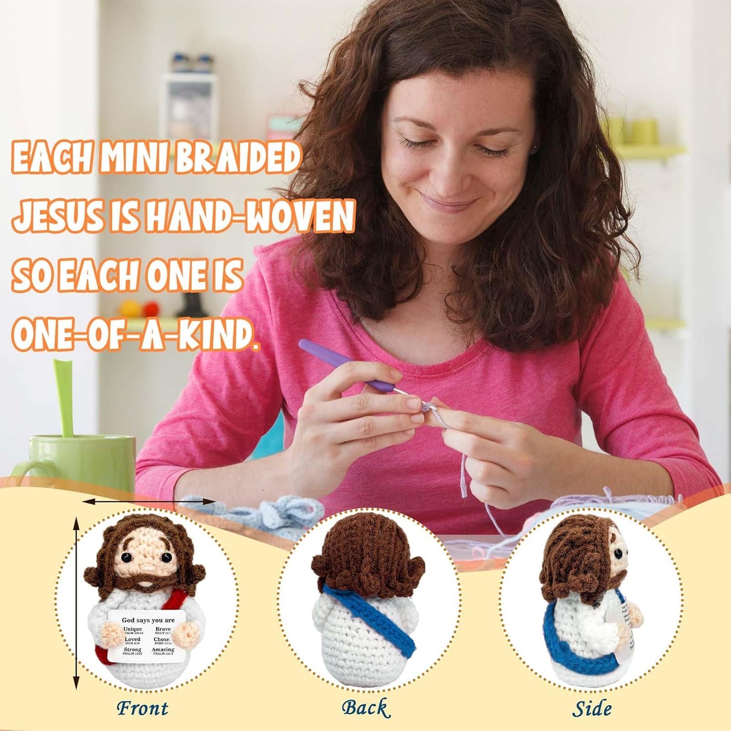 Mini Jesus Plush | Cute Christian Gift for Women & Kids - Red Crochet Stuffed Bible Decoration