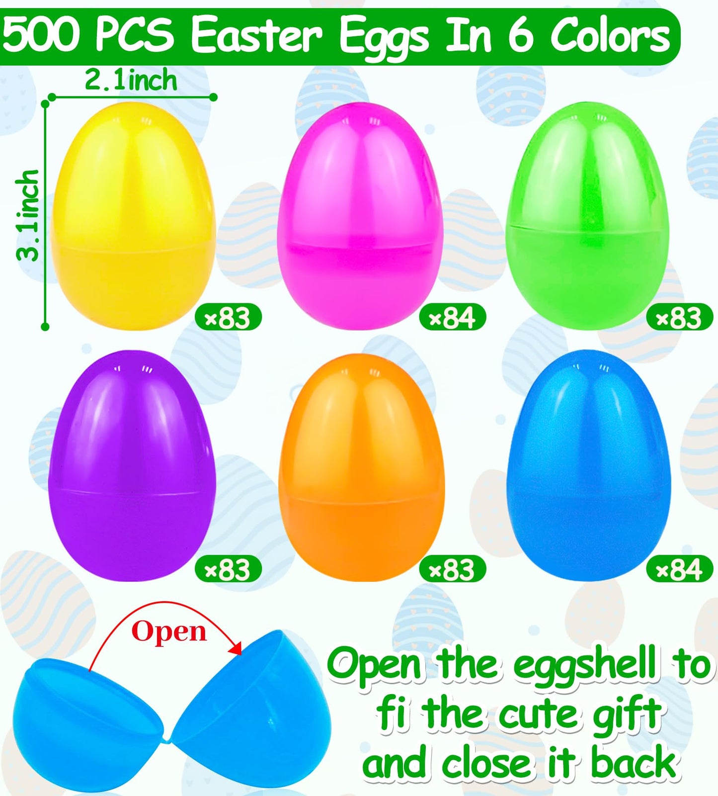TURNMEON 500 Count 3.1 Inch Large Plastic Easter Eggs Bulk Fillable Empty Eggs for Easter Basket Stuffer Filler Eggs Hunt Filling Treats Theme Party Favors Classroom Prize Supplies Decoration