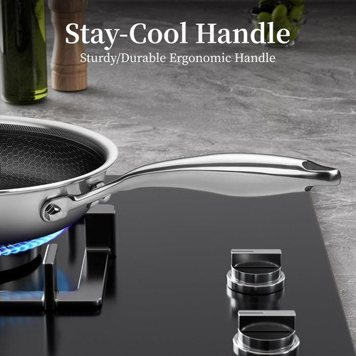 Innerwell Stainless Steel Frying Pan - 8 Inch Nonstick Honeycomb Skillet for Healthy Cooking | Compatible with All Cooktops