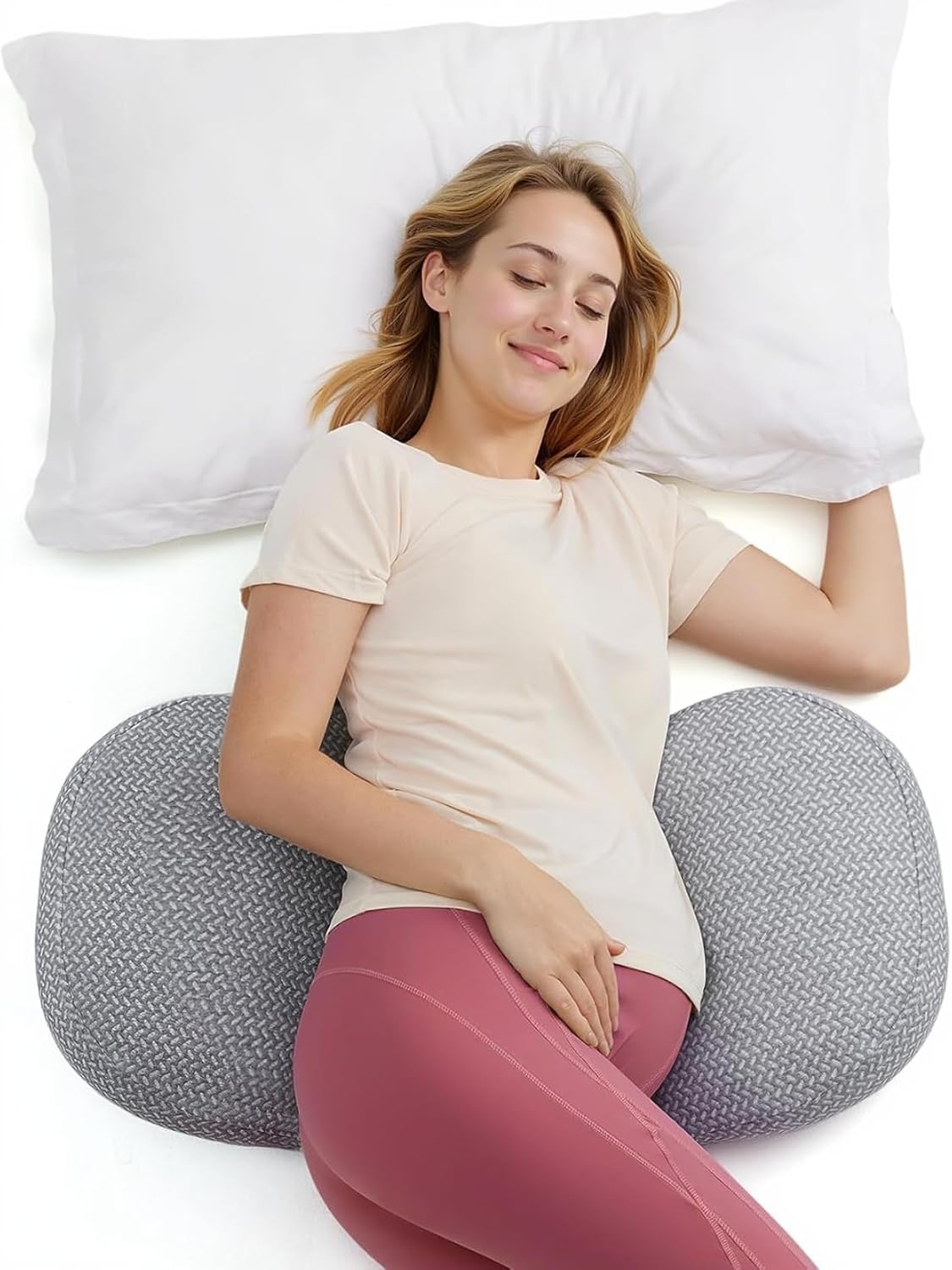 Momcozy Portable Pregnancy Pillow - W Shaped Maternity Support for Side Sleepers | Adjustable Travel Wedge in Deep Grey