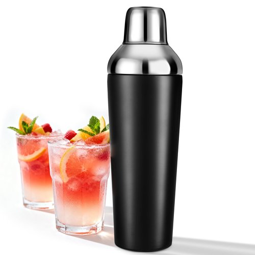 Etens Insulated Cocktail Shaker Black - 23oz Double Wall Vacuum Stainless Steel Martini Shaker with Built-in Strainer & Jigger Lid, Pro Leak-Proof Weighted Shaker for Home Bar, Premium Bar Gift Set