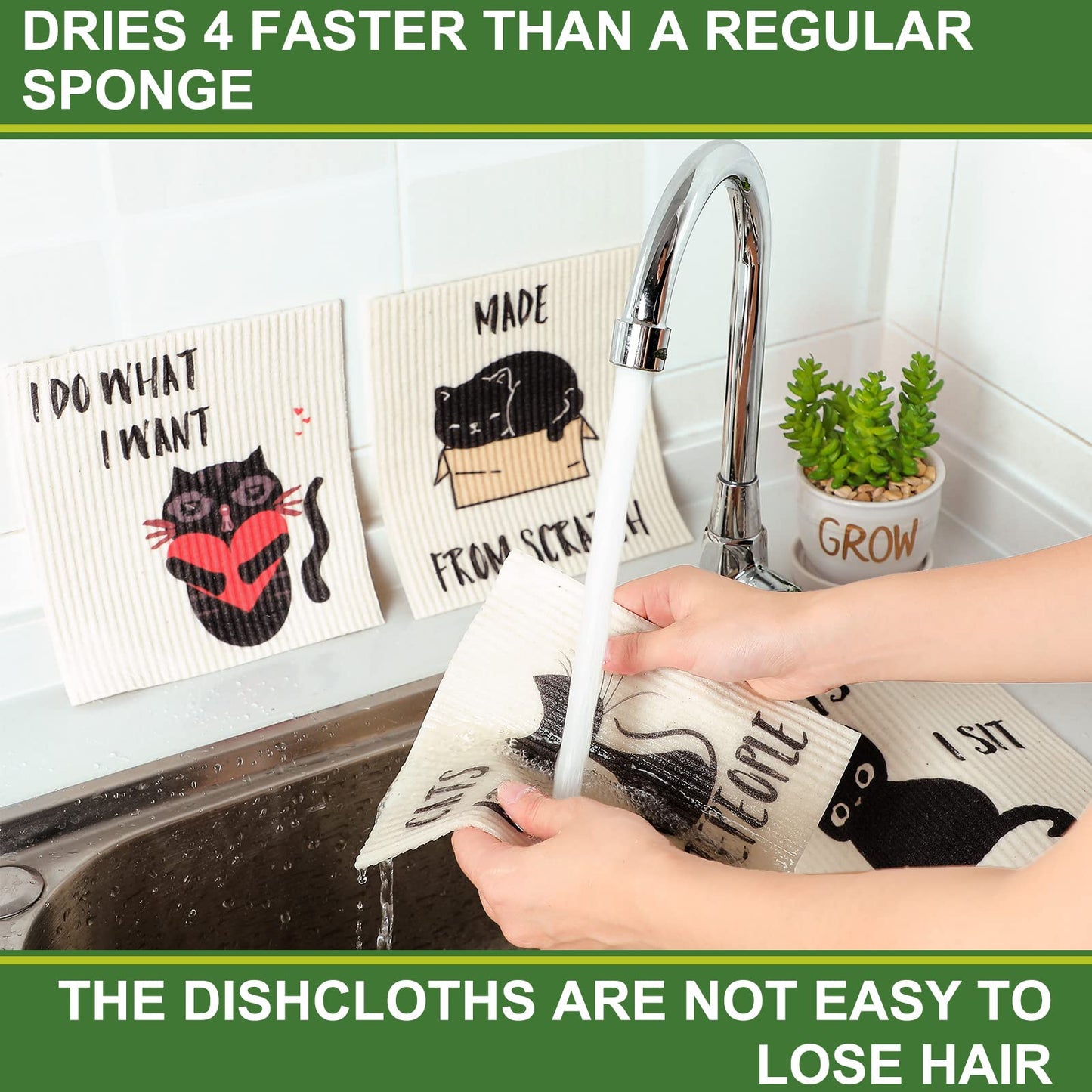 Funtery 8 Pcs Black Cat Swedish Kitchen Dishcloths Reusable Swedish Absorbent Sponge Cloths Washable Kitchen Dish Towel Quick Drying Decorative for Animal Lover Gifts for Women Hand Towel