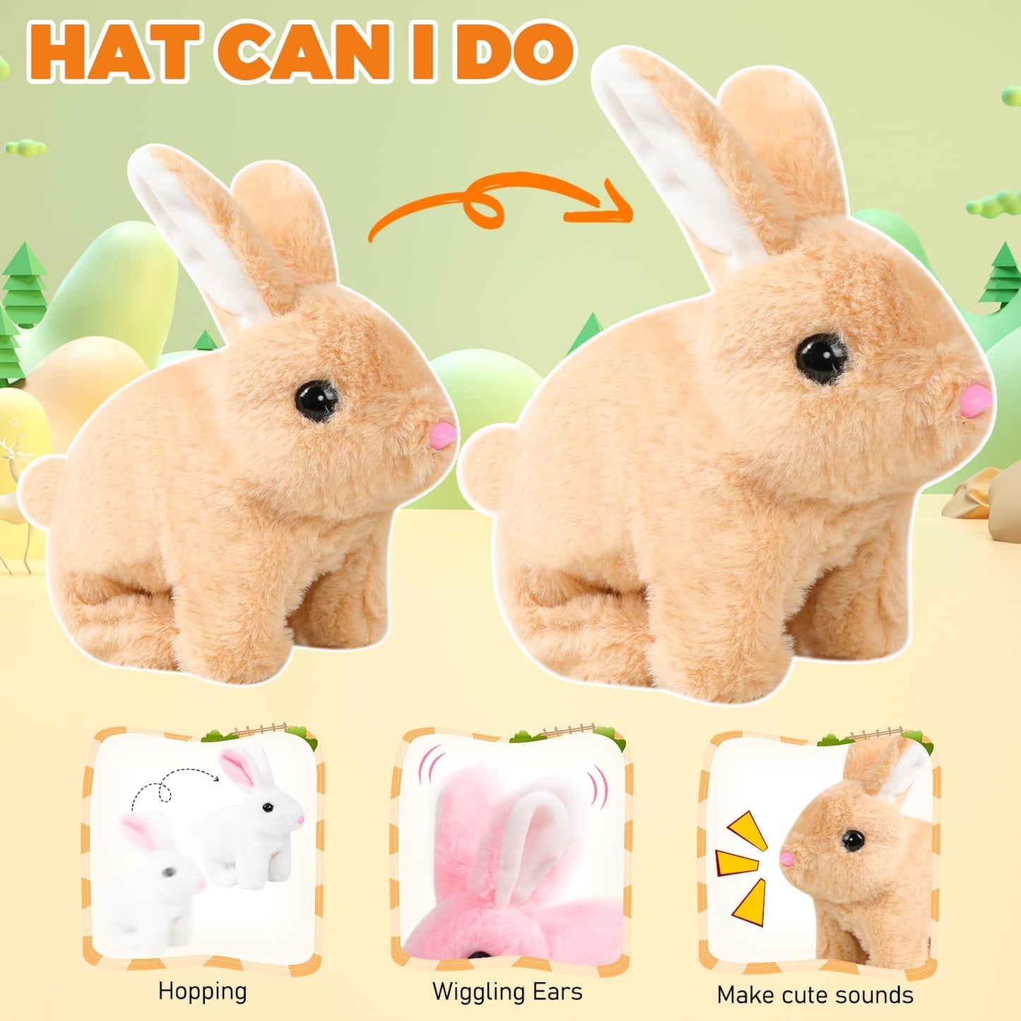 Vizela Realistic Rabbit Toy - Interactive 7'' Plush Bunny with Lifelike Movements | Perfect Easter Gift (Brown)