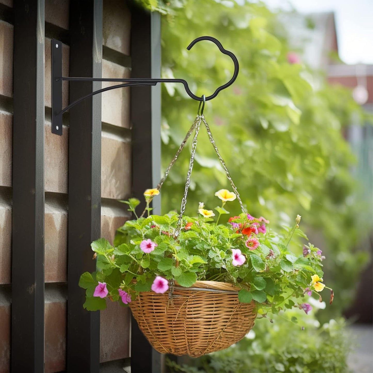 SNAIL GARDEN Hanging Plant Bracket - 2-Pack Metal Plant Hooks for Outdoor Baskets | Black Iron Design