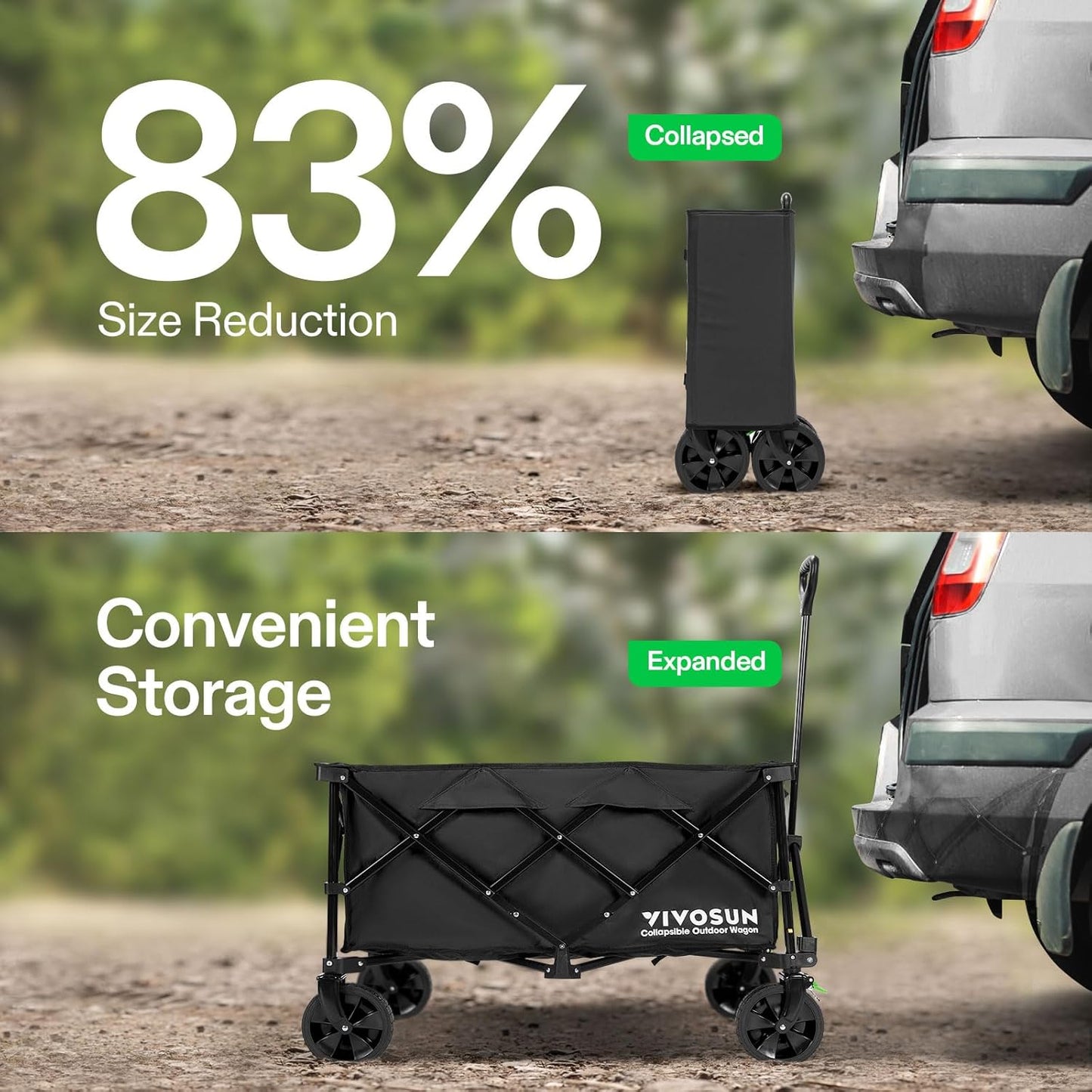 VIVOSUN Collapsible Folding Wagon - 350 lb Capacity Utility Cart with Silent Wheels & Cup Holders | Perfect for Camping, Garden, Sports & Shopping