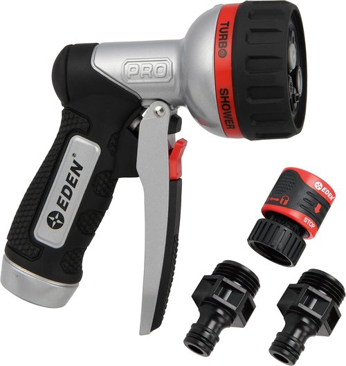 Eden PRO 94833 Turbo Nozzle - Heavy Duty 6-Pattern Metal Hose Sprayer for Gardens & Lawns