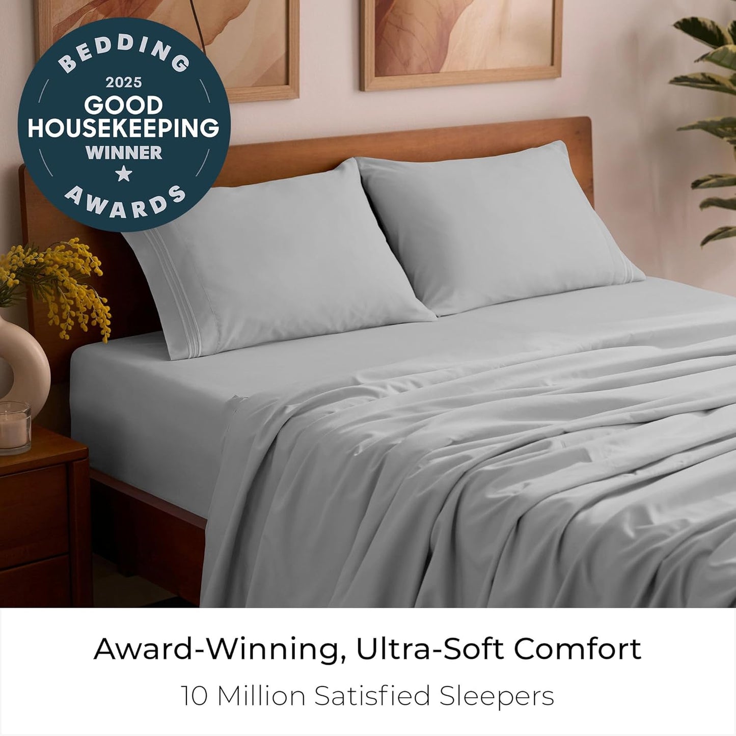 Mellanni Queen Sheets Set - 4 PC Hotel Luxury Bedding | Extra Soft, Cooling, Wrinkle-Resistant (Light Gray)